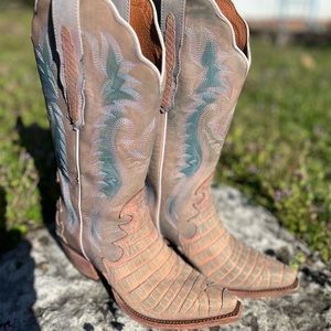Women’s Danpost Pink/Turquiose Caiman Print Boot